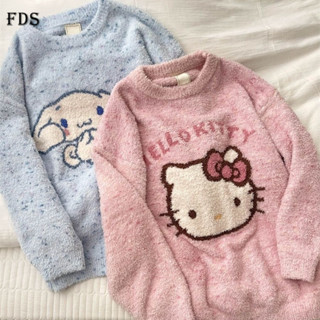  Bộ đồ ngủ mềm bông mèo FDS ktmao Bộ đồ mặc nhà giữ ấm hoạt hình học sinh dày dặn Lót Lông Mùa thu đông cho nữ 