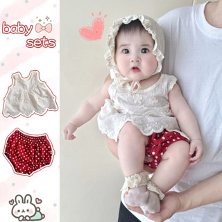  Bộ đồ mùa hè cho bé Áo thêu hoa có chấm bi Quần short đỏ Bộ đồ trẻ em 0-24 tháng Quần áo trẻ em 