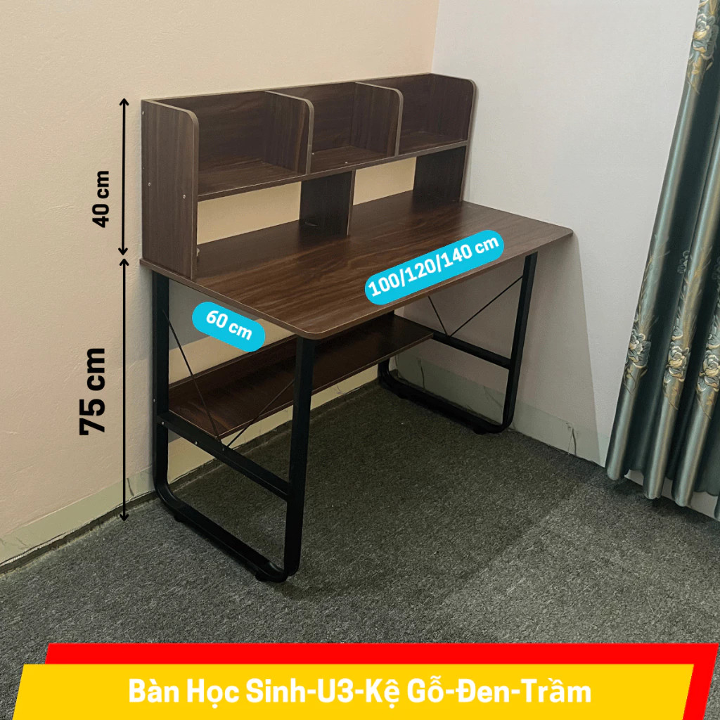 Bàn học, Bàn làm việc kệ gỗ, bàn học sinh nhỏ có kệ sách để bàn, chân sắt sơn tĩnh điện 2 lớp, mặt bàn gỗ mdf 15mm | BigBuy360 - bigbuy360.vn