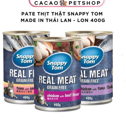 1 thùng 24 lon Pate Snappy Tom Lon 400g Real Fish & Real Meat - Cacao