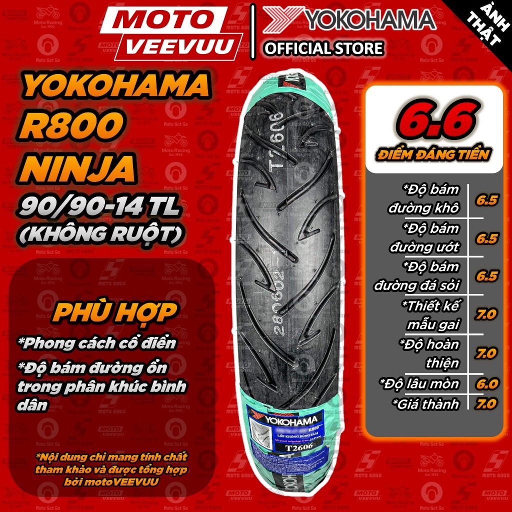[MTVV] Vỏ lốp xe máy YOKOHAMA 90/90-14 TL R800 Ninja<END>