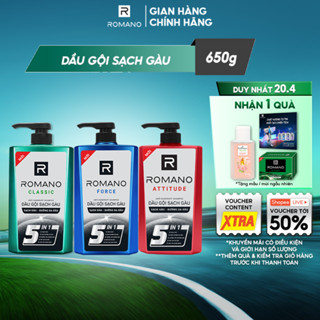 Dầu gội nam sạch gàu 5in1 Romano hương Nước hoa nam Classic/ Force/ Attitude 650g - 3 mùi hương có sẵn