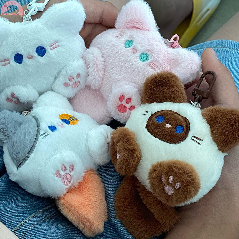 ☄️starryshop☄️Bwhte Kawaii Thú Nhồi Bông Mềm Đồ Chơi Mèo Nhỏ Móc Khóa Sang Trọng Túi Búp Bê Mặt Dây 