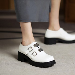 34-43 Kích Thước Preppy Phong Cách Anh Màu Trơn Retro Đôi Khóa Giày Nữ Phong Cách Mới Phù Hợp Với Mary Jane Giày