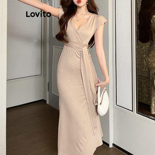 Đầm cột dây LOVITO tôn dáng màu trơn phong cách thường ngày cho nữ LNE20021 (màu mơ)