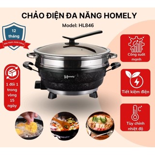 Chảo điện đa năng BESUTO THAILAN VÀ Homely HL-846 công suất 1500W, nồi nấu lẩu 3,5L tặng kèm vỉ hấp Homely Thailand