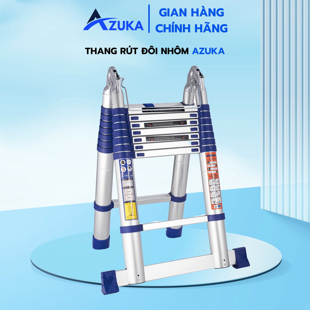 Thang Nhôm Rút Đôi Chữ A AZUKA 3,8m - 4,4m - 5m - 5,6m - 6,4m -7,4m - Thang Rút Nhôm Tiện Lợi, Chịu 