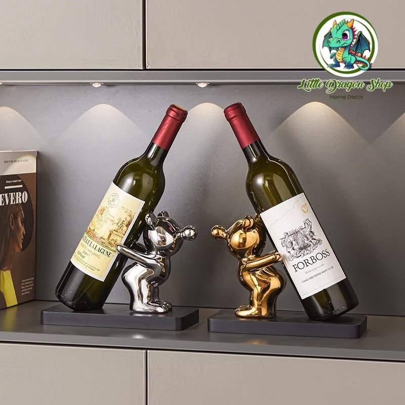 Giá đỡ rượu vang gấu Bearbrick, giá đỡ ly rượu, decor phòng, tượng decor bàn học, trang trí nhà cửa