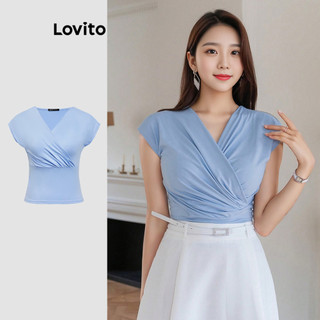 Áo kiểu Lovito xếp ly màu trơn phong cách thanh lịch cho nữ L89ED273