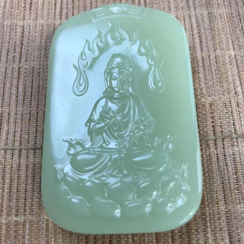 Màu xanh tự nhiên Trắng ngồi sen Guanyin Hồ Xanh xanh Trắng Guanyin Mặt dây chuyền Guanyin