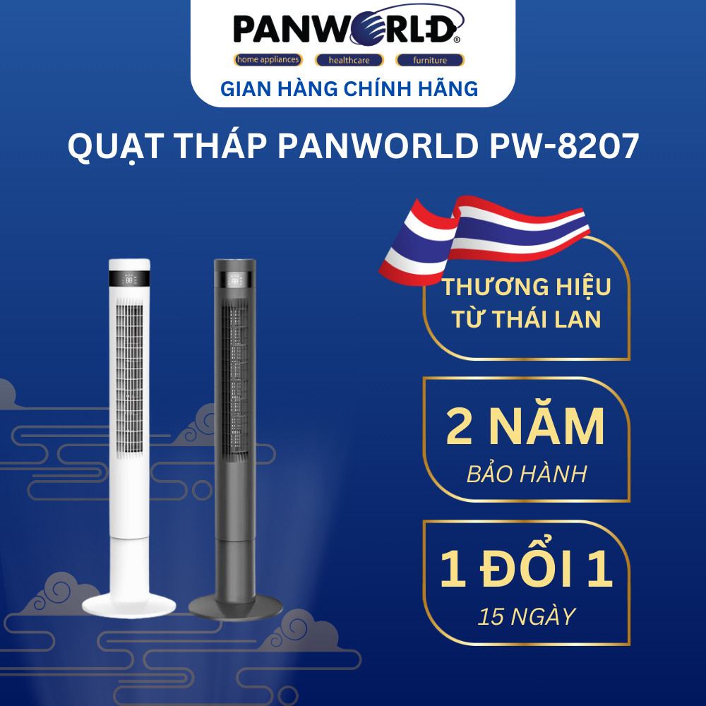 Quạt Tháp Không Cánh Panworld PW-8207, Hẹn Giờ 12H, Remote Từ Xa, Màn LED Hiển Thị Nhiệt Độ BH 2 Năm