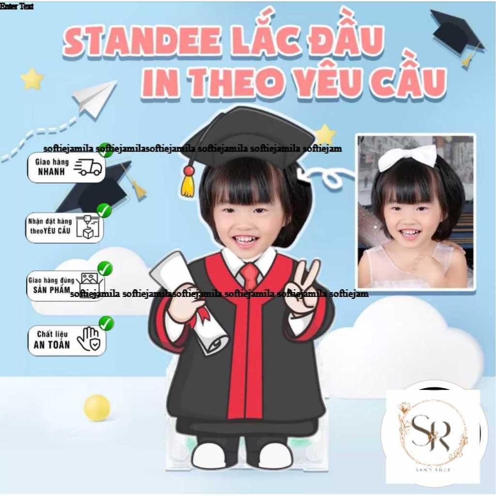 Mô hình standee lắc đầu ghép mặt học sinh tốt nghiệp chụp kỷ yếu in theo yêu cầu, mô hình chạy pin t