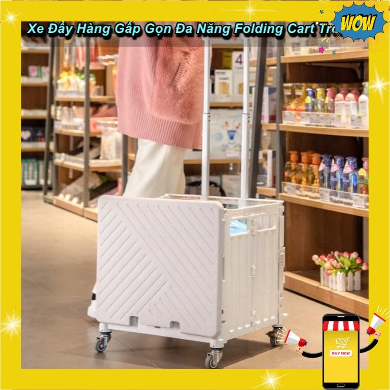 [HCM] - Xe Đẩy Hàng Gấp Gọn Đa Năng Folding Cart Trolley Cỡ Lớn 75L Có Nắp , 4 Bánh Xe Di Chuyển - E