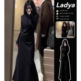 Đầm body dáng dài Váy thu đông Đầm dự tiệc Váy liền màu đen kiểu Pháp váy dài tay mẫu mới mùa thu cho nữ