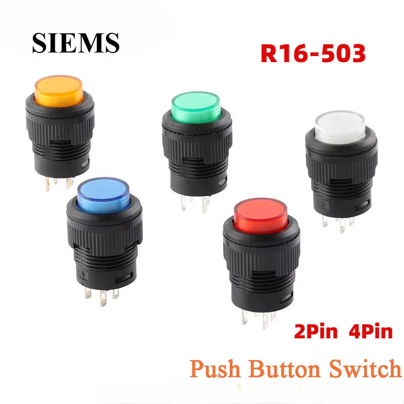 Công tắc nguồn R16-503 Công tắc nút nhấn R16-503B R16-503A Đỏ Xanh Xanh Xanh Vàng Trắng LED tạm thời