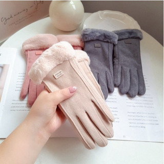  Găng tay giữ nhiệt "mẫu da lộn " - Găng tay nữ chất lượng cao Thời trang mùa đông lông vũ Màn hình Cảm Ứng. 