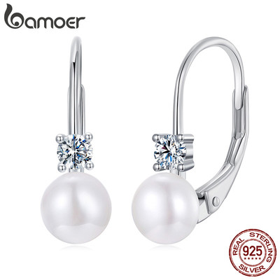 Bamoer 925 Bông Tai Bạc Ngọc Trai Moissanite Thiết Kế Trang Sức Quà Tặng Cho Nữ