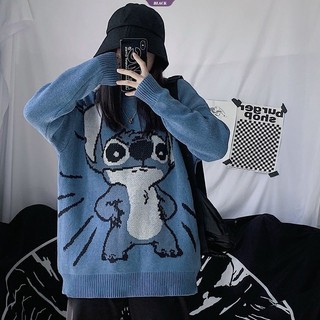 Thu Đông Hàn Quốc Ins Retro Stitch Hoạt Hình Cổ Tròn Rời Nhảy Nữ Bông Tai Kẹp Cặp Đôi Bf Gió Đan [BL]