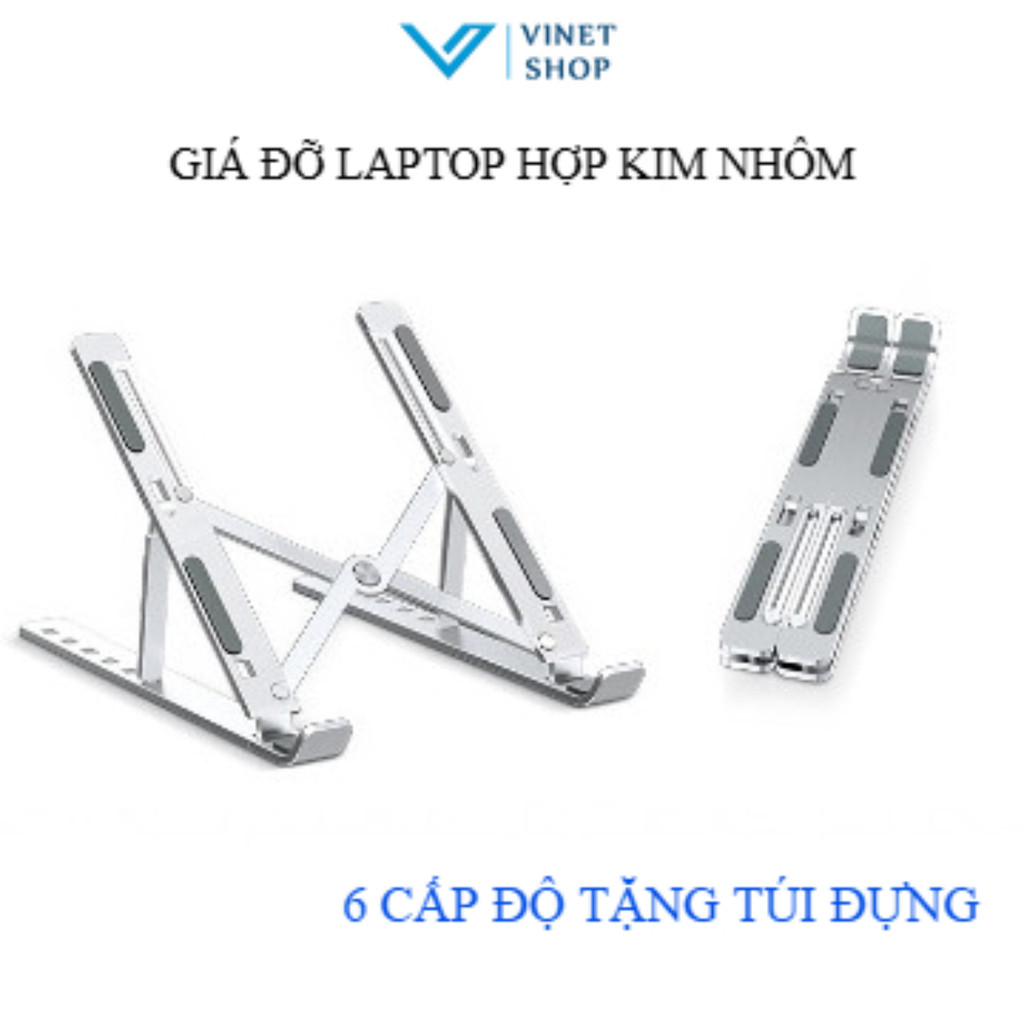 Giá đỡ laptop Đế tản nhiệt laptop macbook nhôm gấp gọn 6 cấp độ điều chỉnh