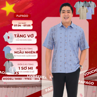 Áo sơ mi nam trung niên PAPAGO tay ngắn vải xô đũi form rộng thoải mái lai ngang in họa tiết - P24SNHT010