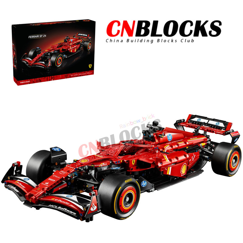 Sao chép DIY Master Ferrari SF-24 F1 Car 42207 (1361 chiếc) Khối xây dựng siêu ô tô cơ khí Đồ chơi t