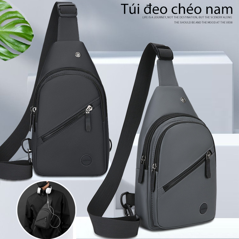 Túi đeo chéo nam vải chống nước,kiểu dáng thể thao thời trang,có lỗ tai nghe,hợp đi học đi chơi đi du lịch