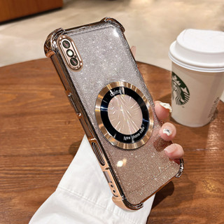[Màu Mới] Ốp Lưng Cho iPhone X Xs Xr Xs Max Màu Hồng Lấp Lánh Bốn Góc Chống Rơi Vỏ Điện Thoại Thẩm Mỹ Thiết Kế Vòng Từ Tính Silicon TPU Mềm