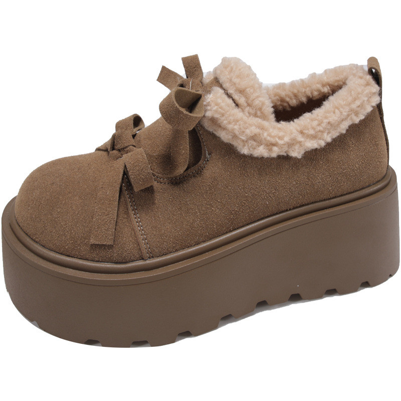Shizhibao Frosted platform lamb wool Giày đầu to dành cho nữ mùa thu đông mới phong cách giản dị đế dày giày cotton nâng cao