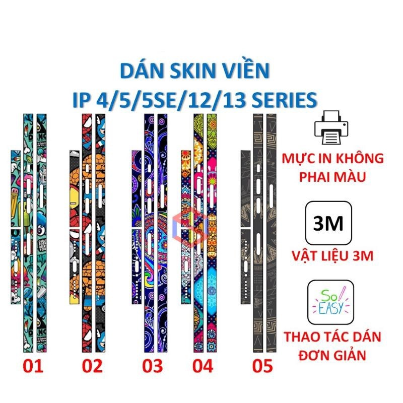 Skin dán viền ip 4/5/5se/12/13/14 pro max ilistore