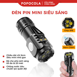 Đèn pin cầm tay mini siêu sáng chiếu xa  5 chế độ sáng chống thấm nước Type-C sạc USB Từ Tính Nặng pin trâu