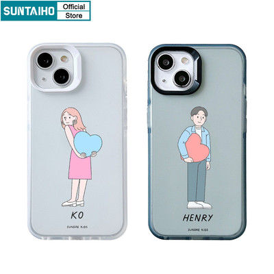 Suntaiho Thời Trang Cặp Đôi Dễ Thương Họa Tiết Tình Yêu Trong Suốt Mờ Dành Cho Iphone 16 15 14 12 13 11 Pro Max IP 7 8 Plus Iphon X Xs XR Xs Max TPU Silicon Mềm Cao Cấp Chống Sốc Ốp điện thoại