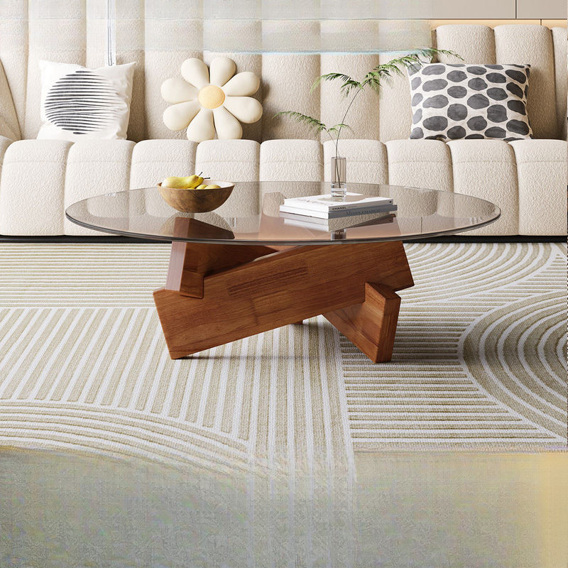 Tinh Gia Dụng Căn Hộ Nhỏ Bàn Trà Tròn Gỗ Nguyên Khối Phòng Khách Hiện Đại Kết Hợp Sáng Tạo Bàn Trà