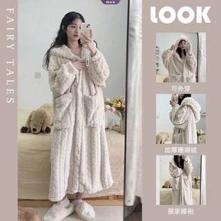  Bộ Đồ Ngủ Lông Cừu San Hô Dễ Thương Nữ Mùa Đông Đệm Dày Ấm Có Mũ Trùm Đầu Học Sinh Rời Mặc Ở Nhà Áo Có Thể Mặc Bên Ngoài  BL  