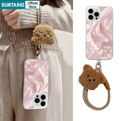 Suntaiho Thẩm Mỹ Dễ Thương Bướm Dây Họa Tiết Gấu Vỏ Điện Thoại Trong Suốt Mờ Mềm Cao Cấp Chống Sốc Cho IPhone 11 12 13 14 15 16 Pro Max IP 7 8 Plus Iphon X Xs XR Xs Max