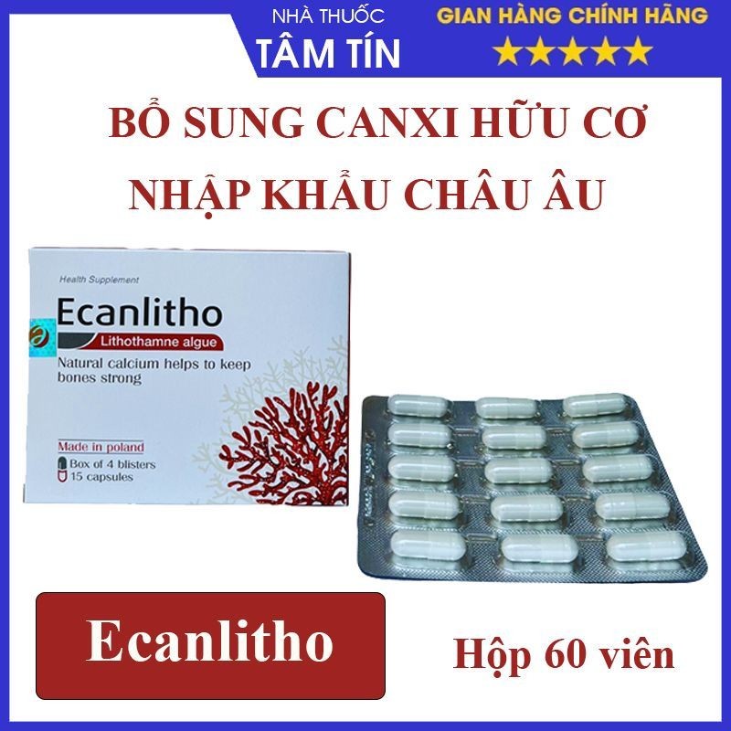 Ecanlitho chính hãng - Hộp 60 viên bổ sung canxi hữu cơ từ tảo biển đỏ.