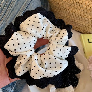 Phụ Nữ Chấm Đen Ren Dây Buộc Tóc Dây Scrunchies Cao Su Đuôi Ngựa Phụ Kiện Tóc