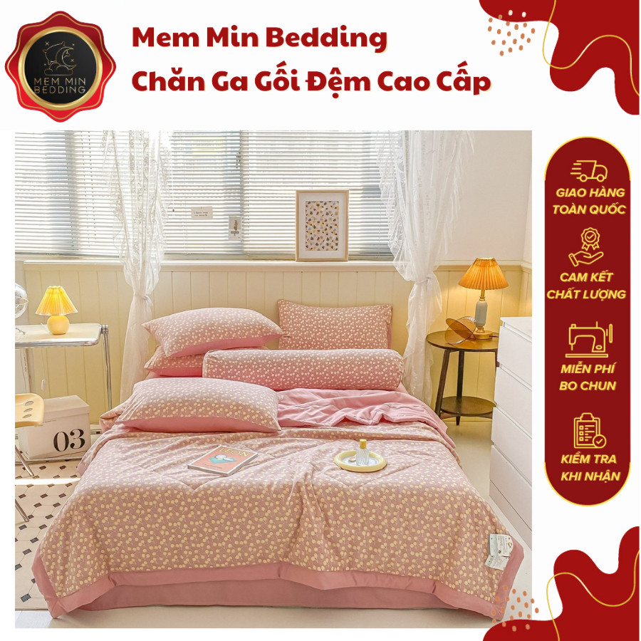 (ST730) Bộ Chăn Ga Gối Chất Liệu Cotton Đũi Với Bảng Màu Mới Toanh, Ngập Tràn Hoa Lá - MemMinbedding