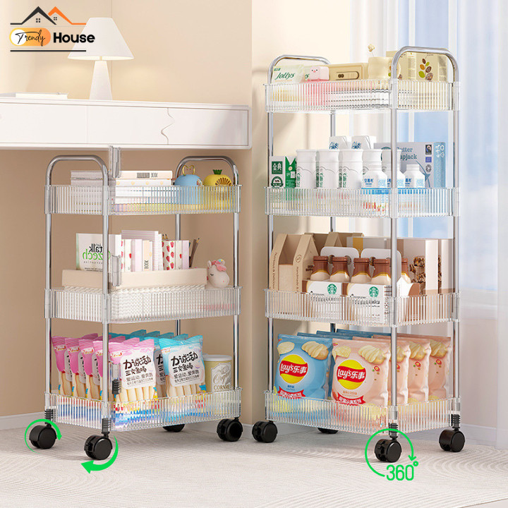 Kệ Đựng Đồ Chữ Nhật Đa Năng 3 - 4 Tầng Xoay 360 Độ, Kệ Chia Tầng Đựng Đồ Spa Nhà Bếp Nhà Tắm Có Bánh
