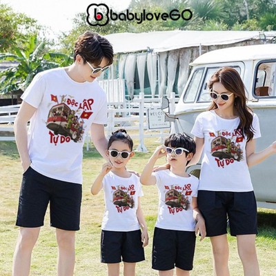 Áo thun cờ đỏ sao vàng Việt Nam, áo phông gia đình chất thun cotton mềm mịn BabyloveGO