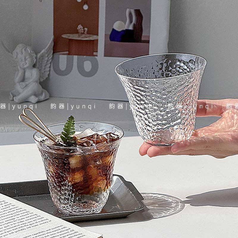 Ins Glass Cup Cold Brew Coffee Cup Iced American Lemon Coffee Bỉ Cup Hammered Juice Cold Drink Cup