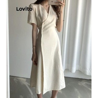 Đầm Lovito buộc dây màu trơn phong cách thường ngày cho nữ LNE50030