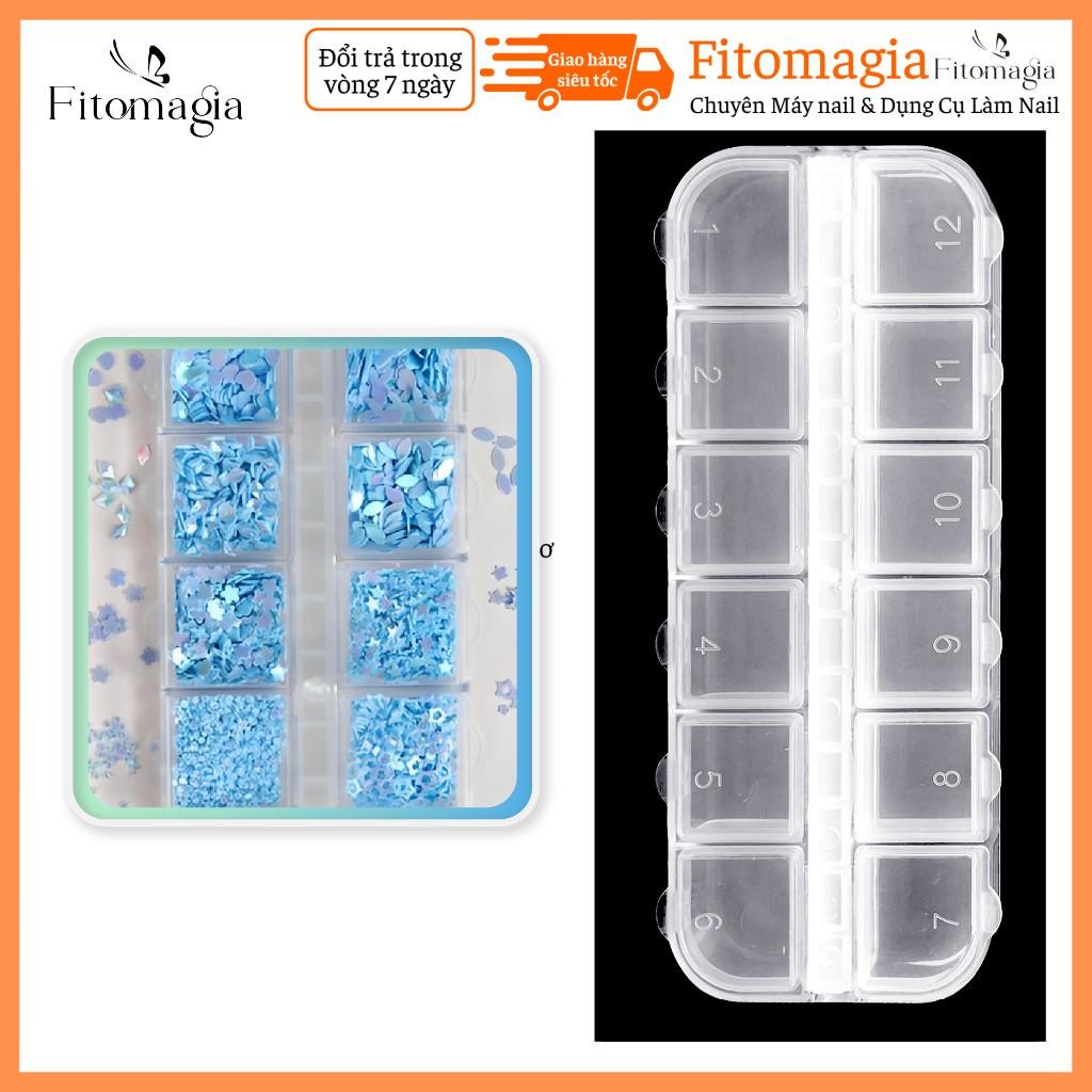 Fitomagia03 Hộp Nhựa 12 Ngăn Đựng Đá Hạt Phụ Kiện Đính Nails Trang Trí Móng Tay
