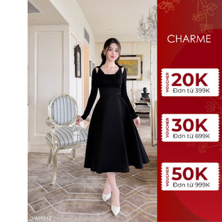 Váy dài tay nhúm ngực nơ vai Charme 401012