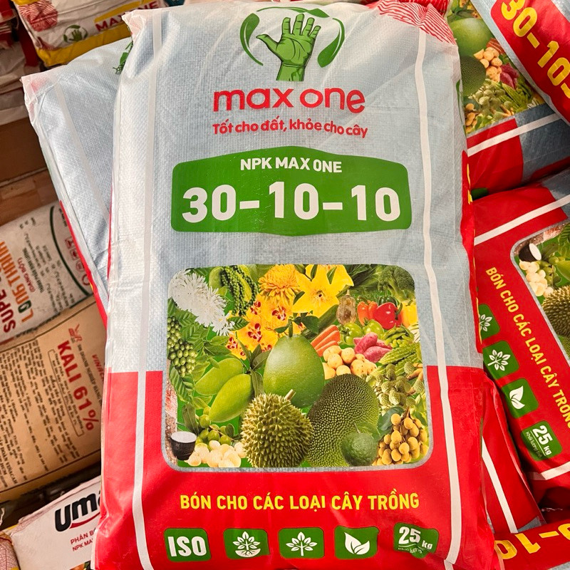 Phân bón NPK 30 - 10 - 10 Max one bao 25kg, kích nhú đọt, bung chồi, phát đọt, mập đọt, xanh cây nha