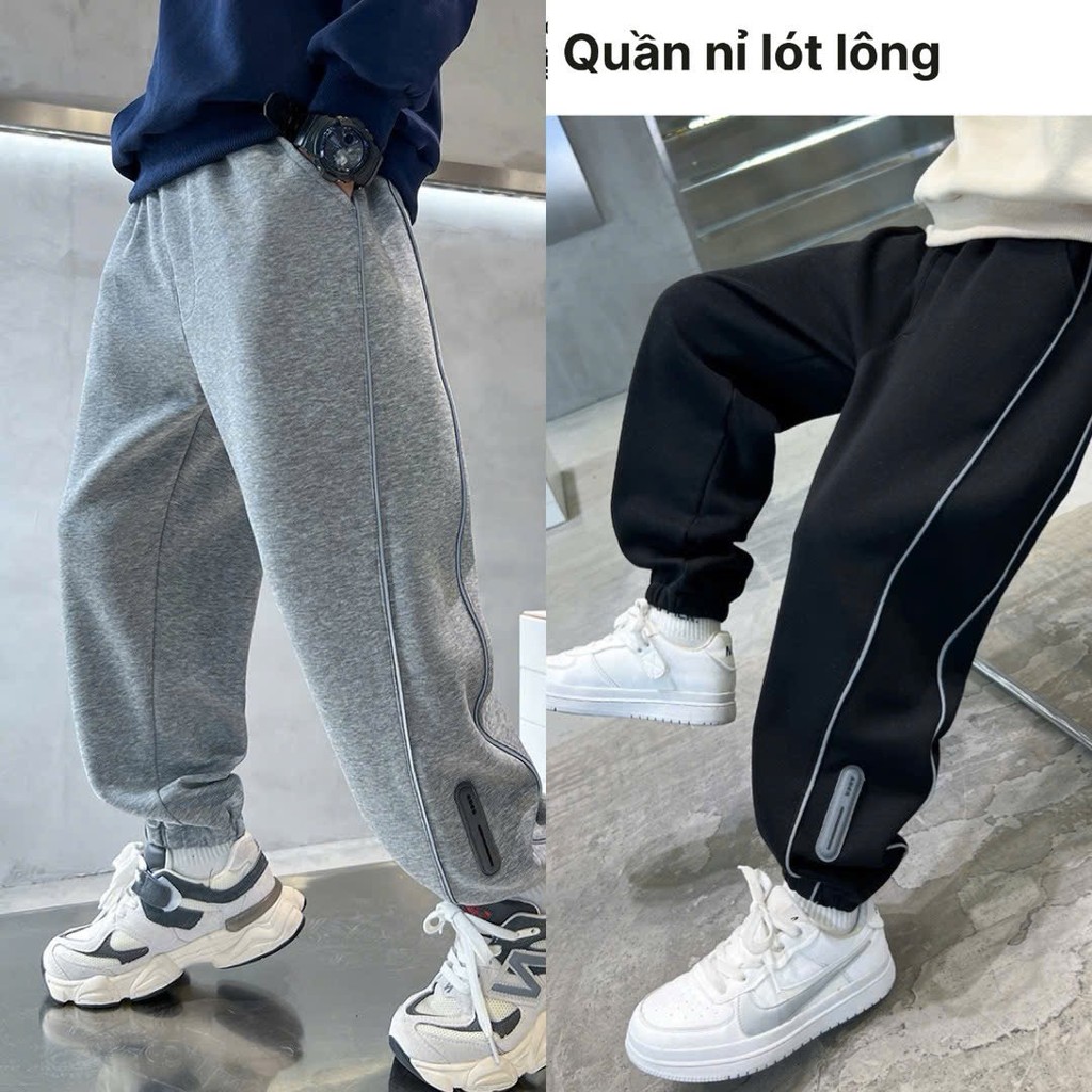 NANA CHAN - Quần jogger nỉ lót lông cho bé trai QB741 SIZE ĐẠI 120 - 170, quần áo trẻ em thu đông