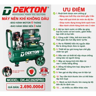 Máy nén khí DEKTON DK-AC2925PRO 1.5hp Có bộ tách lọc nước Chính Hãng GIá TỐT