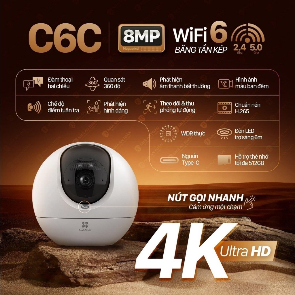 Camera Wifi EZVIZ C6C 4K 8MP Siêu Nét - Xoay 360 Độ,Trò Chuyện Hai Chiều, Theo Dõi Chuyển Động -Chín
