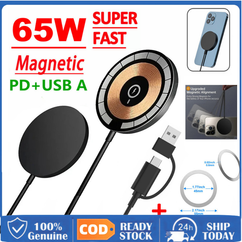 [Giao hàng VN] 65W Bộ sạc không dây từ tính Sạc không dây nhanh Bảo vệ an toàn siêu mỏng cho Android
