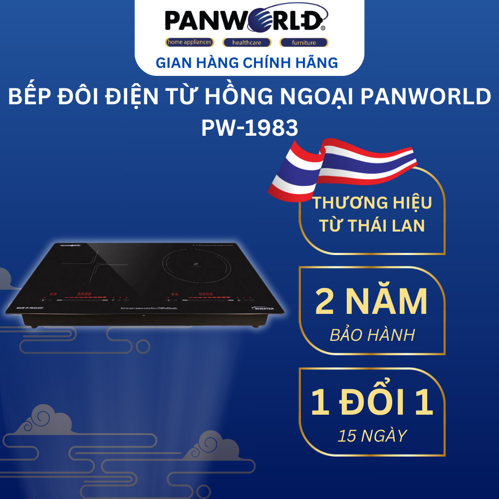 Bếp Từ Hồng Ngoại Đôi PANWORLD PW-1983 Âm/Dương, Inverter Tiết Kiệm 30% Điện, Mặt Kính Kanger