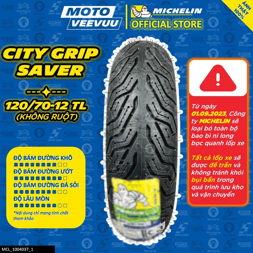 [MTVV] Vỏ lốp xe máy MICHELIN 120/70-12 TL CITY GRIP SAVER<END>